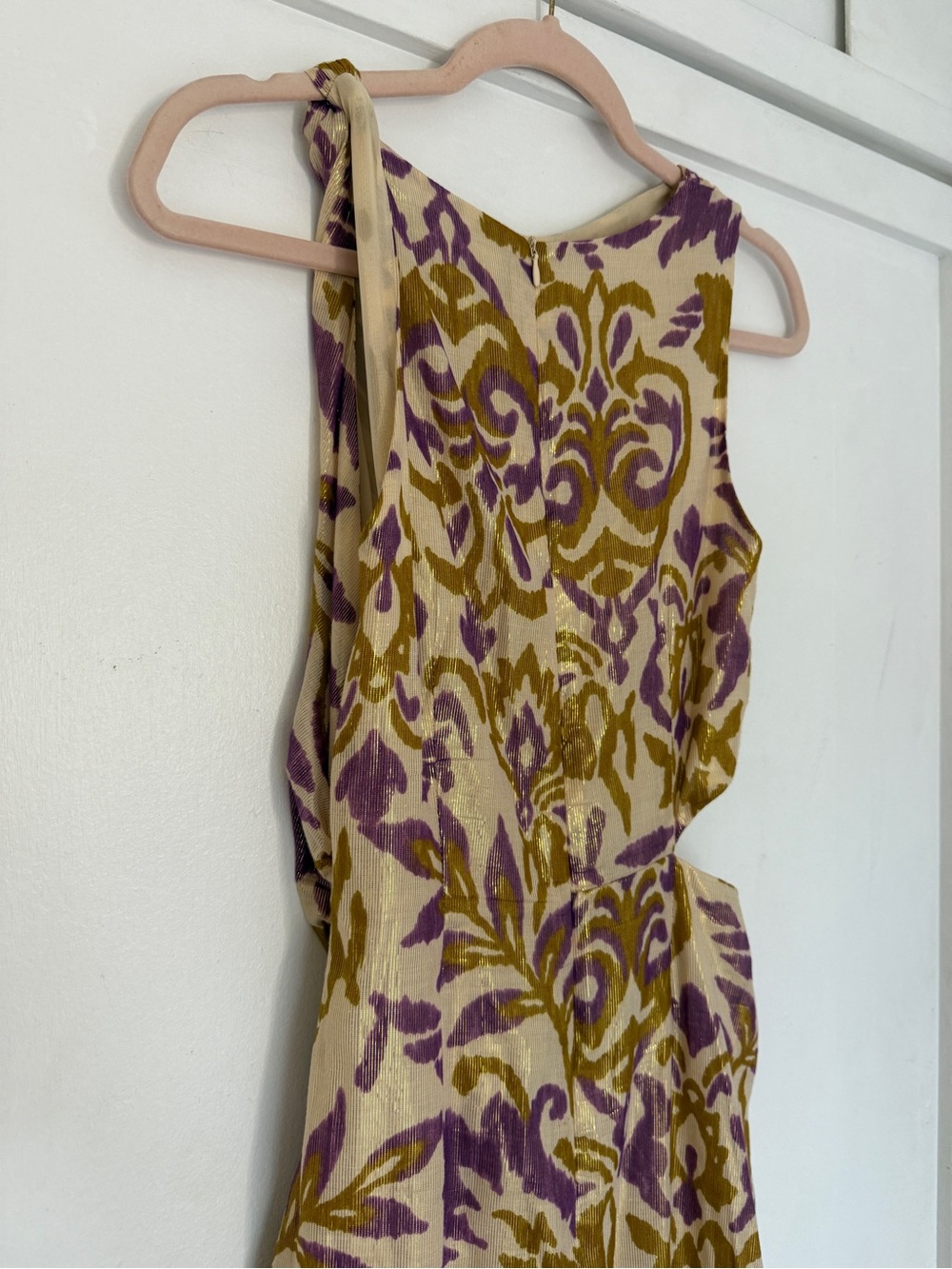 Zara Cream Dress with Purple & Gold Swirl Print